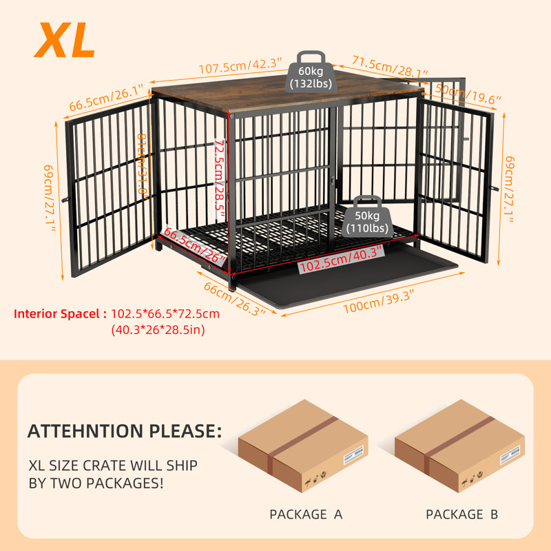 Chamiya Furniture Style Crate with 3 Doors, Black, Extra Large (31.8" H x 42.3" W x 28.1"D)