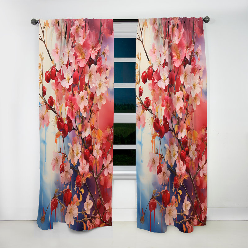 Cerisier rose Devansh Summer Blossoms II - Rideau cerisier en fleurs - Velours obscurcissant - 1 panneau, L 52 po x L 84 po