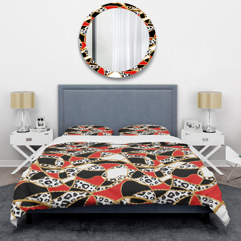 Ensemble de housse de couette en microfibre rouge / or / noir 3 pièces