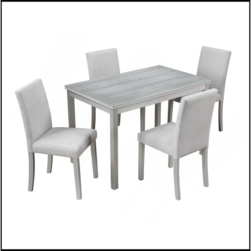 Ensemble de table de salle à manger en bois 5 pièces, ensemble de table de cuisine avec une table rectangulaire et 4 chaises rembourrées, table de salle à manger en bois avec décoration en cristal et ensemble de chaises pour la cuisine