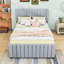 Lit plateforme double en velours avec lit gigogne-255166095