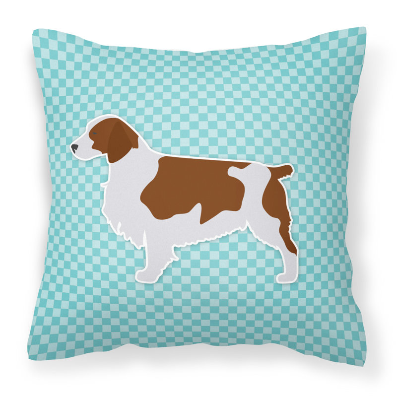 Coussin décoratif intérieur/extérieur épagneul springer gallois, H 18 po x l 18 po x P 3 po, Brun et bleu
