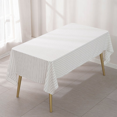 Nappe blanche et noire à rayures fines en coton 55 po x 55 po