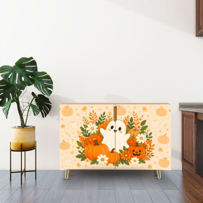 Buffet buffet avec rangement Mignon Halloween citrouille fantôme floral automne avec 2 portes pour le salon et la cuisine