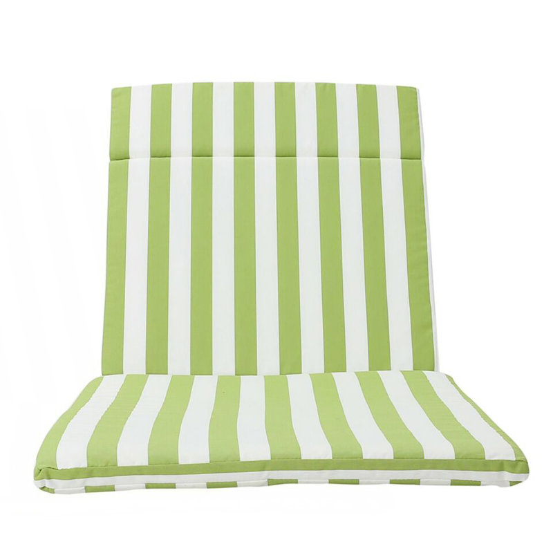 2Pcs Outdoor Chaise Lounge Cushion Set, 2, Green Striped