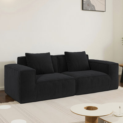 Lit convertible modulaire 2 places en lit surdimensionné, housse en velours de velours côtelé noir, support en éponge douce, siège large et profond, dossier surélevé, petits coussins, pas d'assemblage dans les appartements et les chambres d'amis