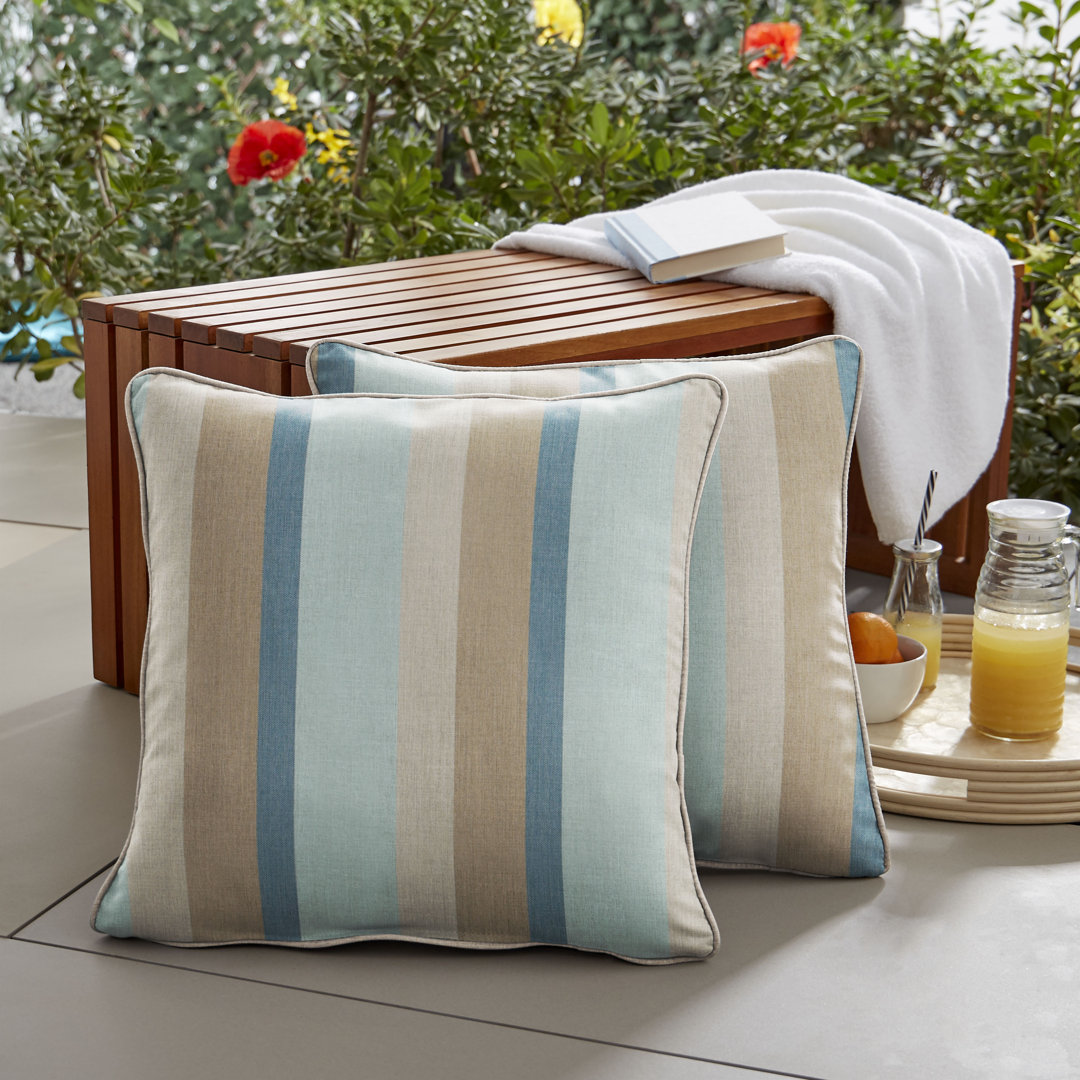 Moore Gateway Mist Stripe Outdoor Square Pillow Cover and Insert (Set of 2) Mozaic Company 