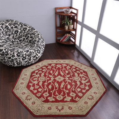 Hinnenkamp Hand Tufted Wool Eco-Friendly Area Rugs - Octagon, Red Gold Color, Oriental Design, High Pile Thick Handmade Anti Skid Area Rugs for Living Room, Bed Room