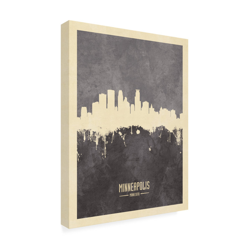 Art sur toile de Michael Tompsett «Minneapolis Minnesota Skyline Gray», H 24 po x l 18 po x P 2 po