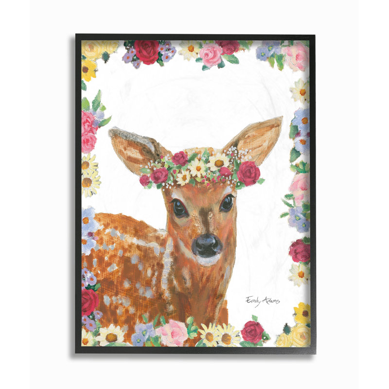 « fleur friends cerf », impression Sartor, H 14 po x l 11 po x P 1,5 po, Giclée encadrée noir minuit