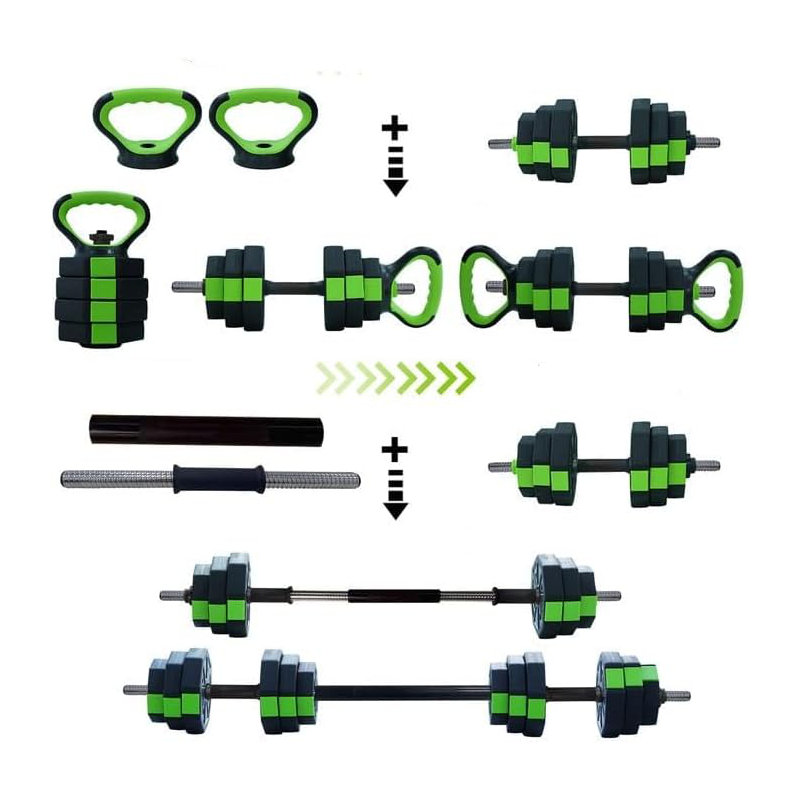 4-in-1 Adjustable Dumbbell & Kettlebell Set 44lbs, Home Gym Free Weights, Green
