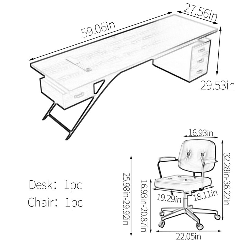 Modern Industrial Design Desk, White, 29.53" H x 59.06" W x 27.56" D