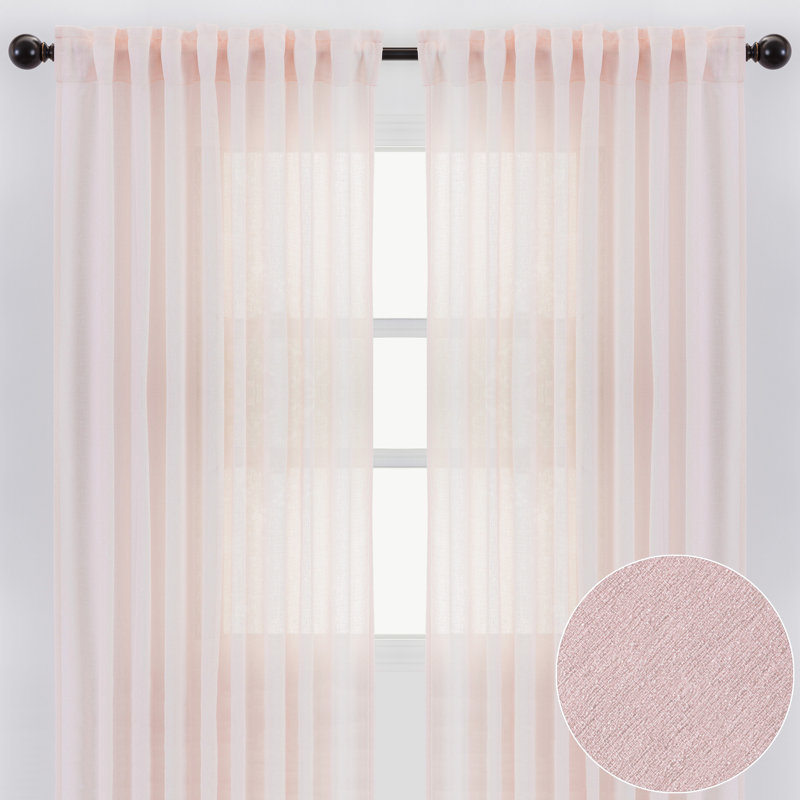 Paire de rideaux semi-transparents avec passe-tringle Moller, l 52 po x L 63 po, Rose clair