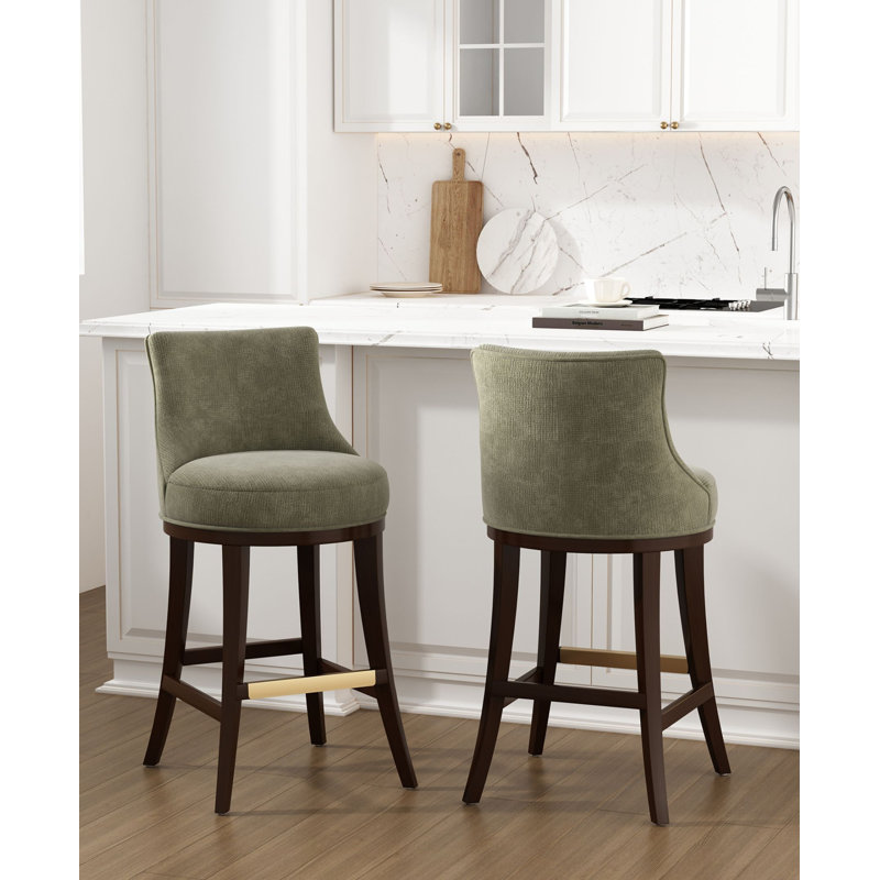 Tabouret de bar en chenille Lucia, Vert feuille, 2, Tabouret de bar (siège d'une hauteur de 29,4 po)