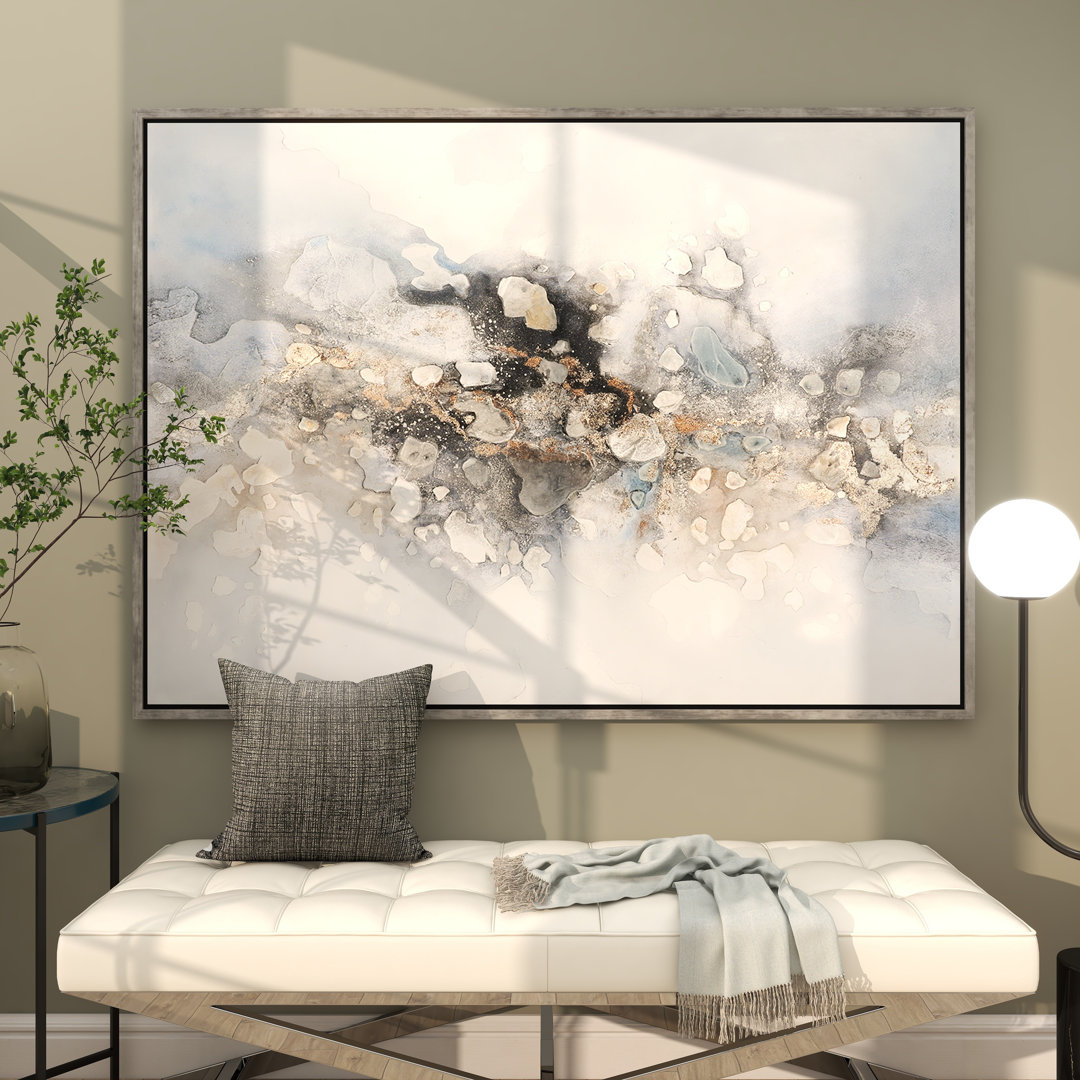 Canvas Watercolor Abstract Multi Colored Framed Wall Art with Gold Foil Accents Orren Ellis 