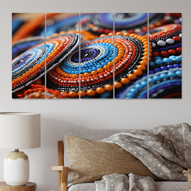Tribal africain Samburou Beadwork II - décoration murale tribus africaine - 5 panneaux égaux