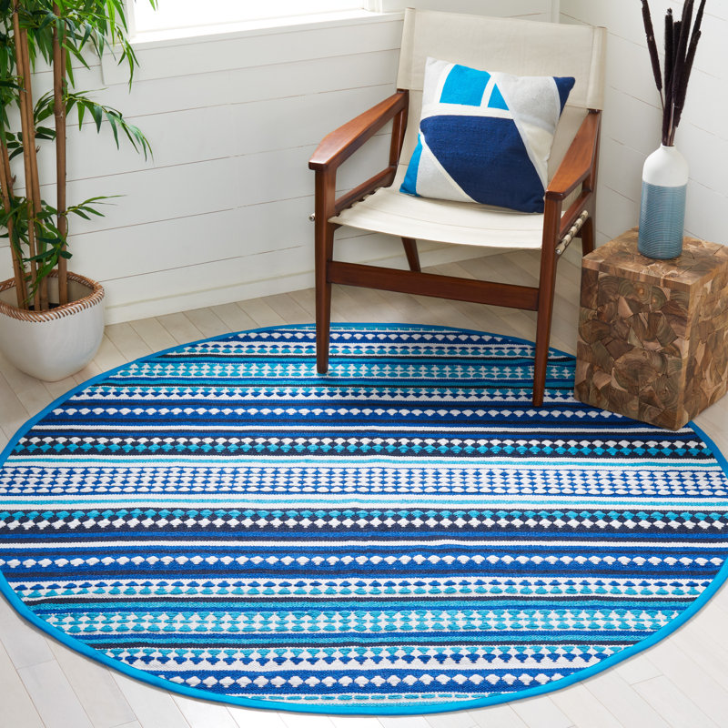 Brhianna Hand Woven Cotton Striped Rug, Round 6'