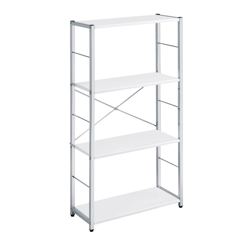 Bibliothèque blanche et chrome à 4 niveaux, Blanc / argenté