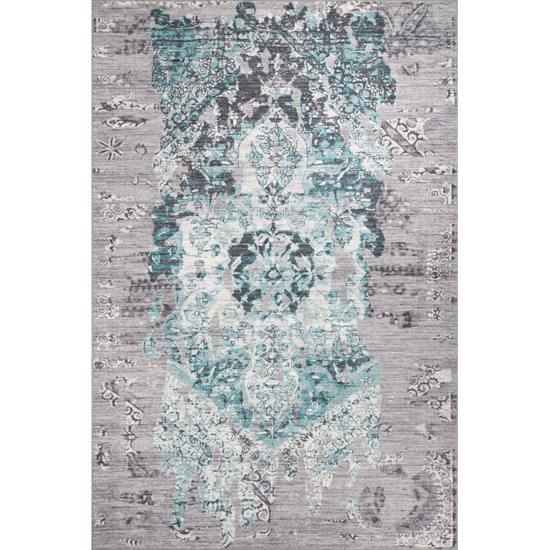 Tapis décoratif gris et vert, Rectangle 7 pi 7 po x 10 pi 10 po