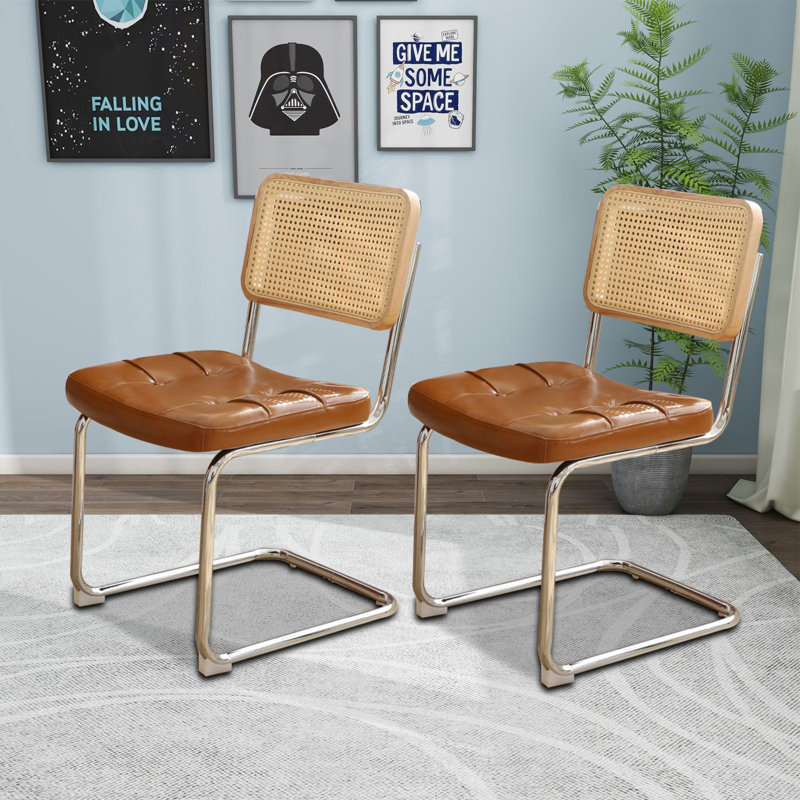 Ensemble 2 pièces de chaise de salle à manger Mid-Century, Brun, Argent / chêne