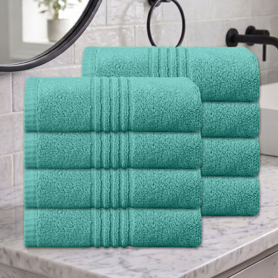 Home Weavers - Ensemble de serviettes de bain 100% coton 100% coton zéro torsion Robbin 500 g / m², 16 po x 24 po (8) (8 serviettes à main), turquoise