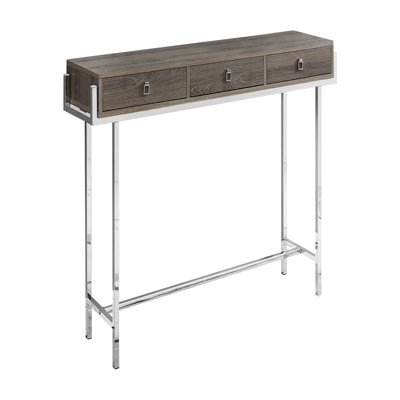 Accent Table, Console, Entryway, Narrow, Sofa, Storage Drawer, Living Room, Bedroom, Brown Laminate, Chrome Metal