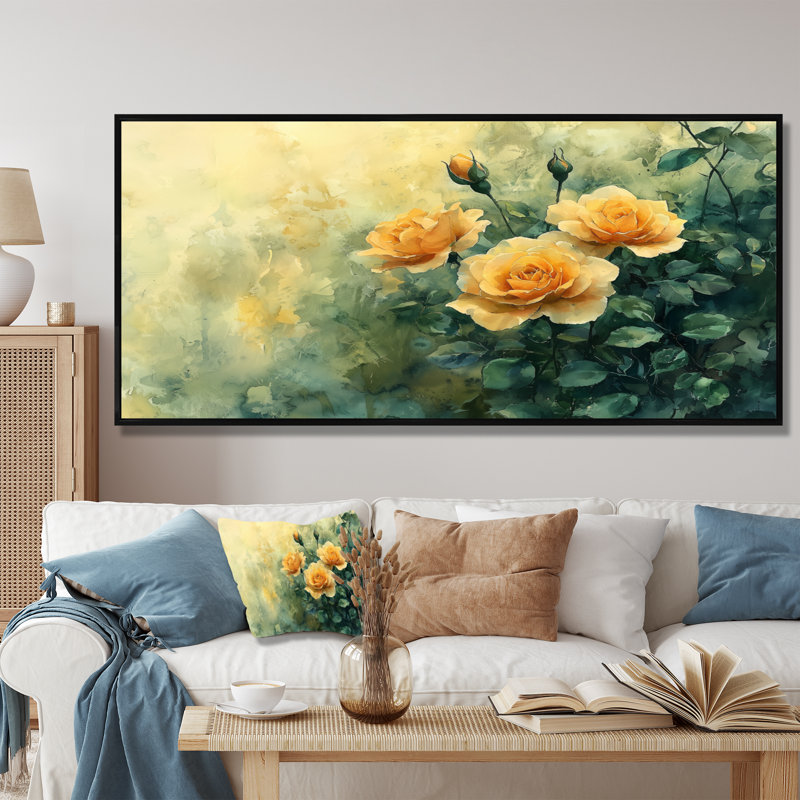 Markowski - Floral Wall Art, Noir, noir, noir, noir, H 28 po x l 60 po, Impression encadrée flottante sans passe-partout