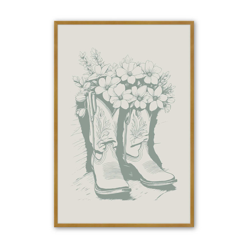Bottes de cowboy vertes en fleurs, Or poli, H 15,25 po x l 12,25 po