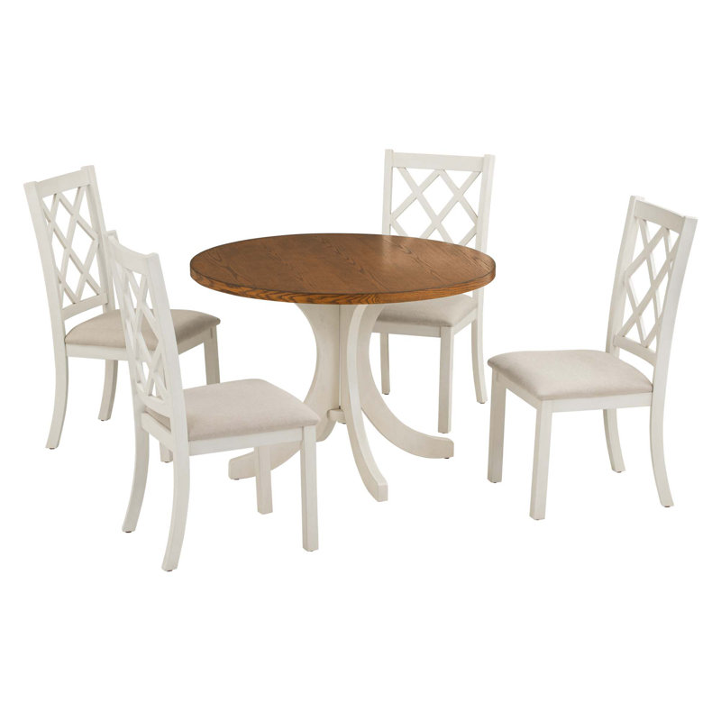 Ensemble de table de salle à manger 5 pièces Mid-Century, Beige, Brun