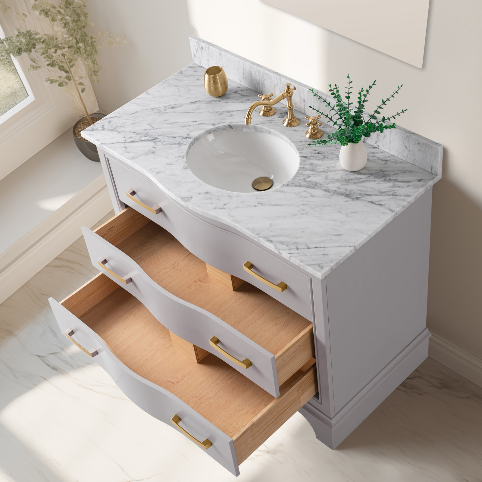 Goleta 42" Pine Single Bathroom Vanity, Taupe/Brushed Gold