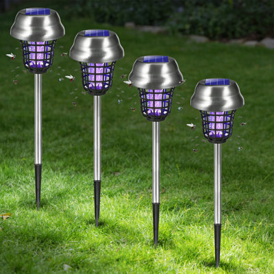 Paquet de 4 moustiques solaires Zapper 2026 améliorés - tueur d'extérieur imperméable pour les mites, les moucherons, les mouches, les mouches des fruits, les insectifuges à énergie solaire pour la cour, le jardin et le patio