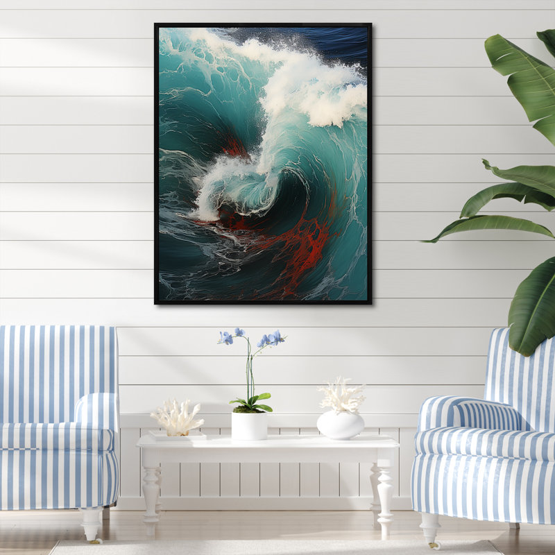 «Red Green Wave», impression sur toile, H 20 po x l 12 po x P 1 po, Cadre flottant noir