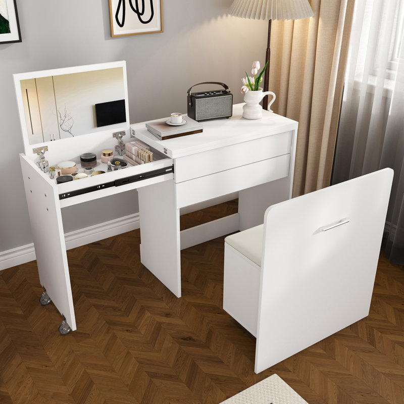 Ensemble de maquillage moderne avec miroir rabattable, Blanc