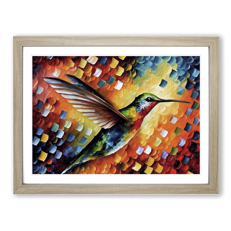 Hummingbird Vol.7 Abstract - Single Picture Frame Painting, 46cm H x 64cm W x 2cm D, Oak