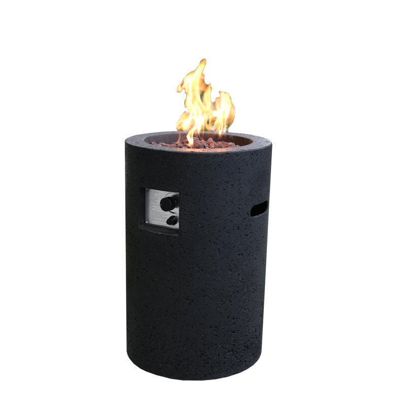 Emestine Lava Tube 28" Outdoor Concrete Column Propane Fire Pit 40,000 BTU - Includes Lava Rocks & PVC Cover