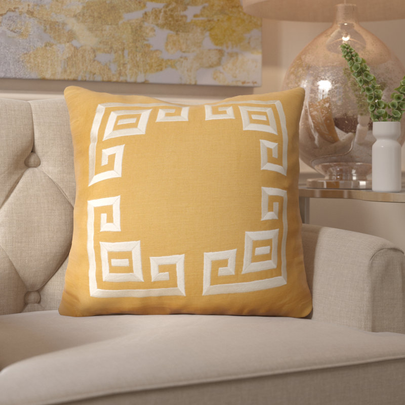  Linen Throw Pillow, 20" H x 20" W x 4" D, Gold/Beige