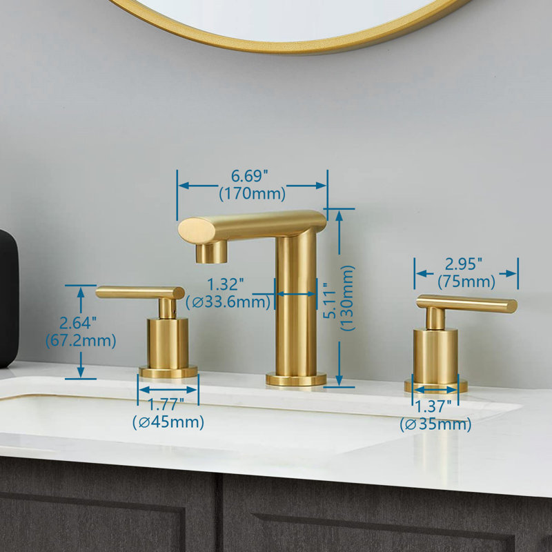 Widespread 2-handle Bathroom Faucet with Drain Assembly, Brushed Gold