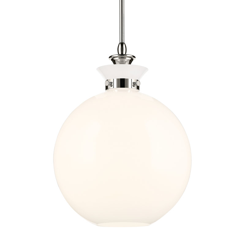 1 Light Pendant with Clear Glass, Polished Nickel, Antique Cased Opal, 19.5" H x 15" W