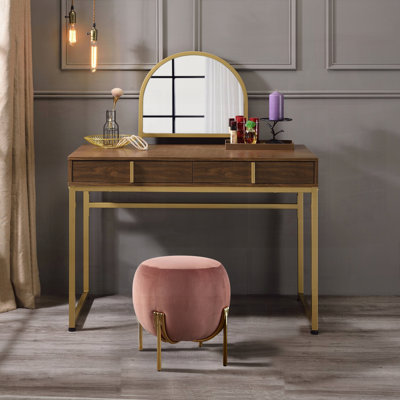 Vanity Desk with Mirror and Jewelry Tray Elegant Finish Design