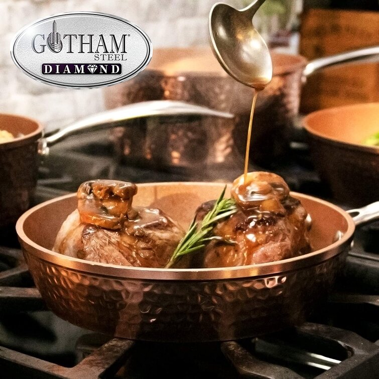Gotham Steel Hammered Copper 12'' Nonstick Frying Pan with Lid, Stay Cool  Handle, Oven & Dishwasher Safe & Reviews