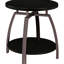 Table basse ronde avec finition gris anthracite foncé, cadres et options de présentation pour les salles familiales avec placage, choix de rangement ouvert en métal