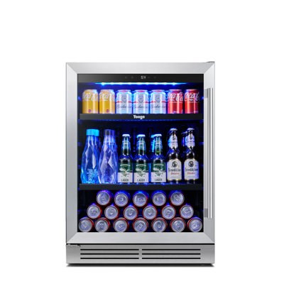 24" 220-can Beverage Fridge, Built-in/ Freestanding Beverage Refrigerators & Coolers With Blue Led Light And Adjustable Shelves For Under Counter Use