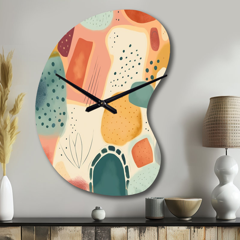 Orange amusant motif de formes I - horloge géométrique en métal de forme unique, horloge murale asymétrique moderne, Petit