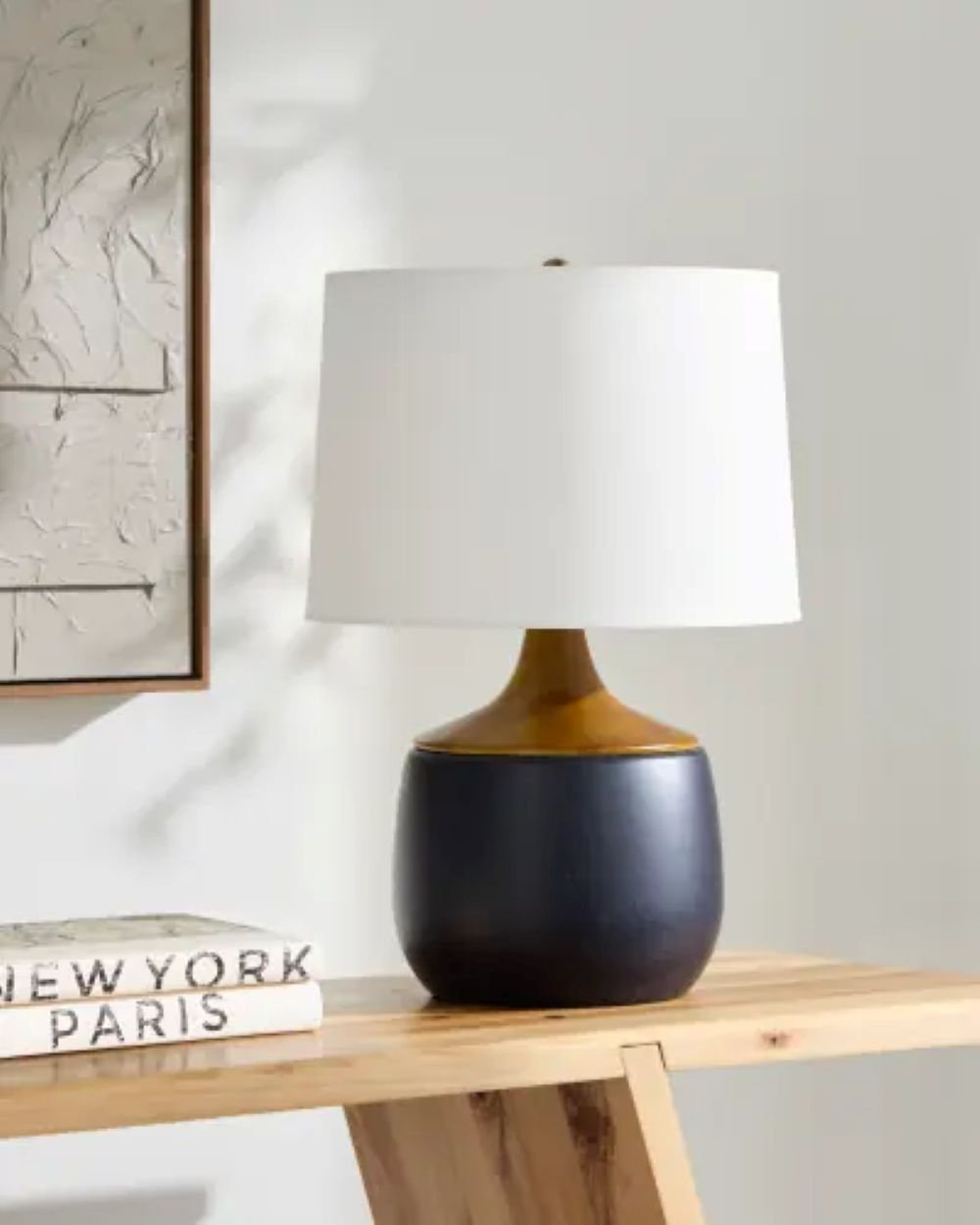 Ceramic Table Lamp, Navy, White