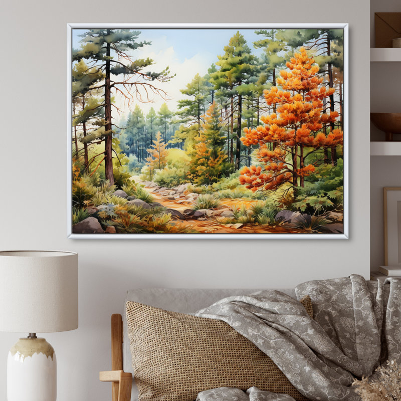 Pine Tree Autumn Whispers I - Tree Pine Wall Art Prints, H 24 po x l 32 po x P 1 po, Cadre flottant blanc