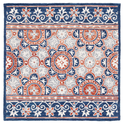 Tapis oriental en laine et coton touffeté à la main avec micro-boucle