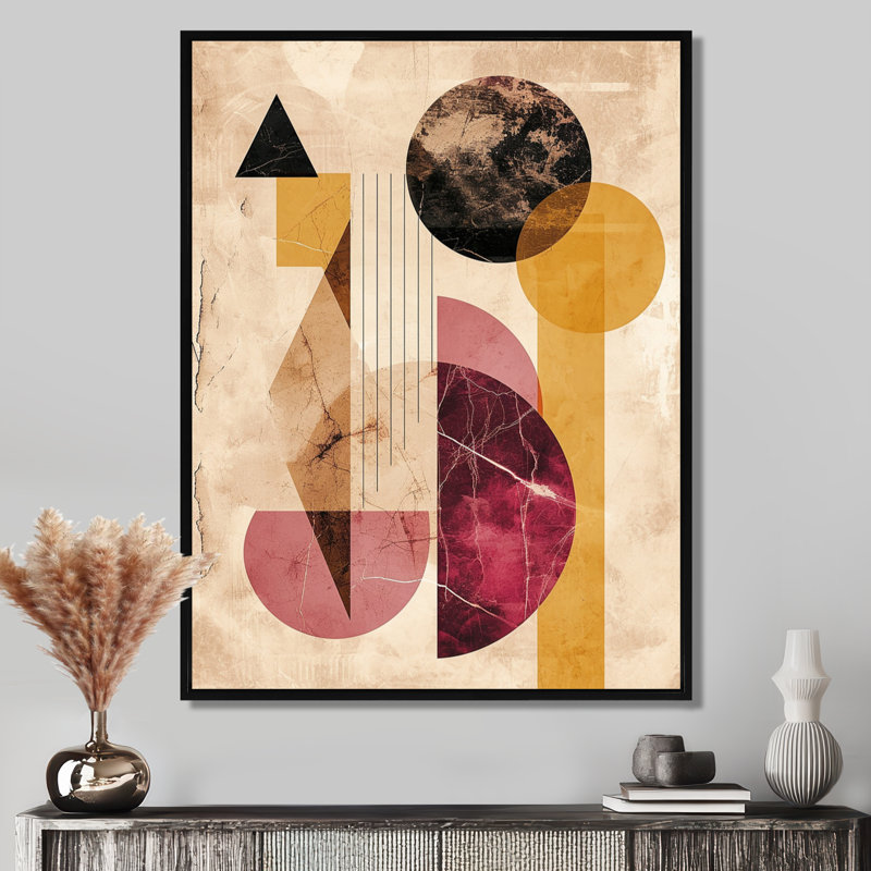 Minimalisme rose Boho Glam Harmony - décoration murale géométrique, Toile avec cadre flottant noir