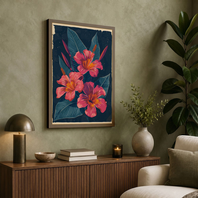 Luminous Blooms Botanical - Wrapped Canvas, 36x24 - 91.4 x 61.0 cm, Terracotta Border