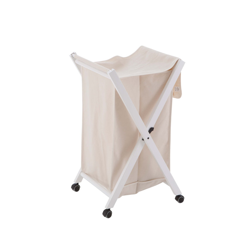 Bowles Wood Rolling Laundry Hamper, White