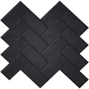 Carreau de mosaïque noir à motif de chevrons pelez et collez en PET l 12 po x L 12 po (Ensemble de 10)